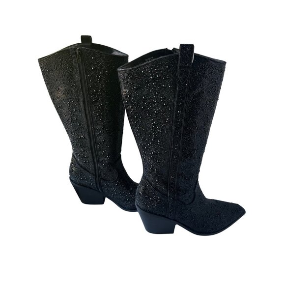 New without Box Western Black Sparkle Rhinestone Wide Calf Cowboy Boots - Picture 2 of 15